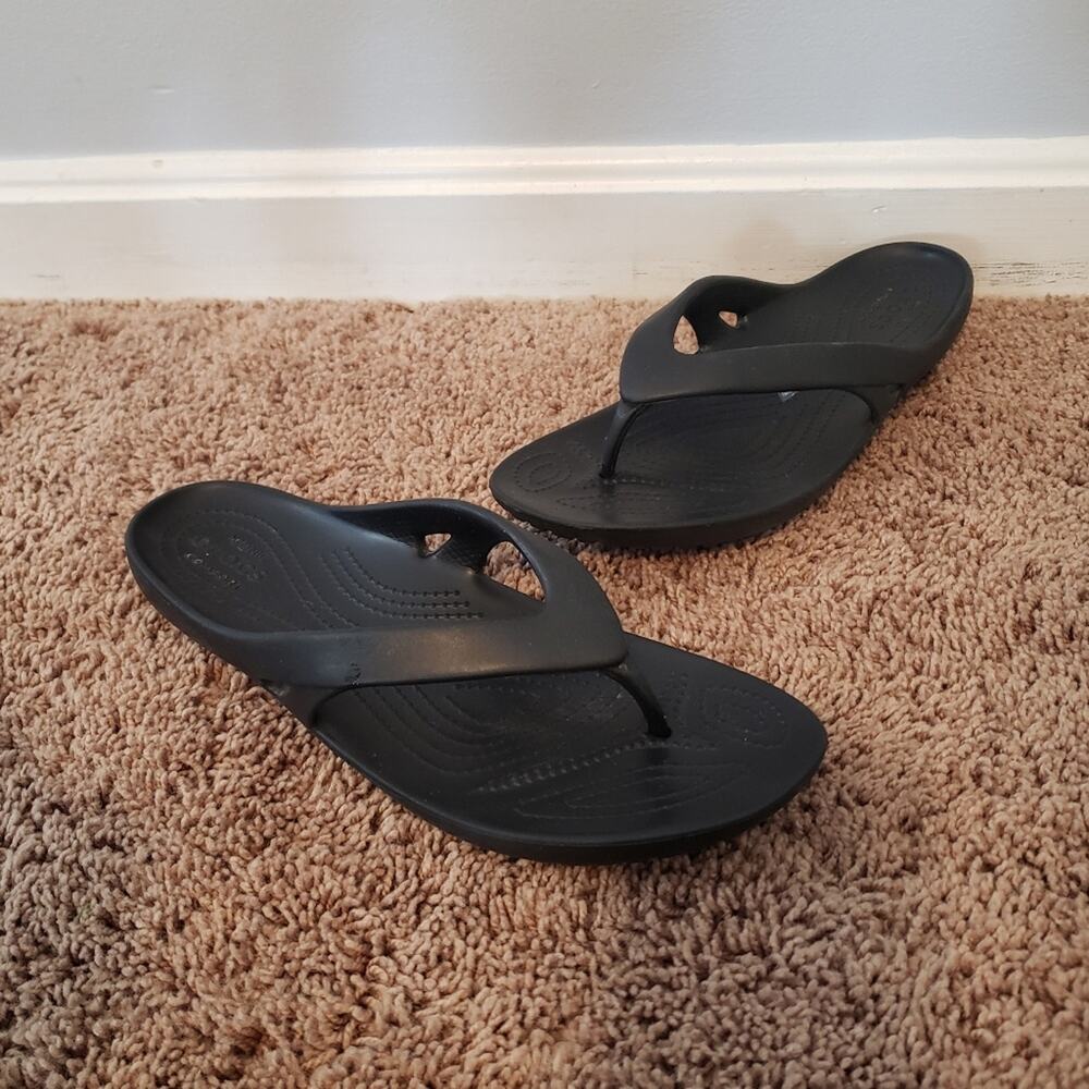 Crocs kadee II black thong flip flop slides womens 11